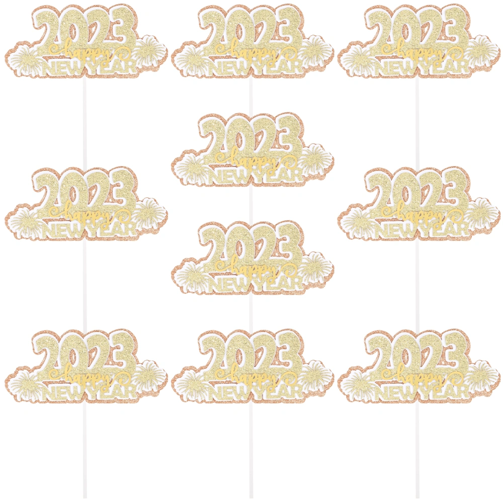 10pcs Happy New Year Cupcake Toppers Cake Picks Paper 2023 Cake Decoration