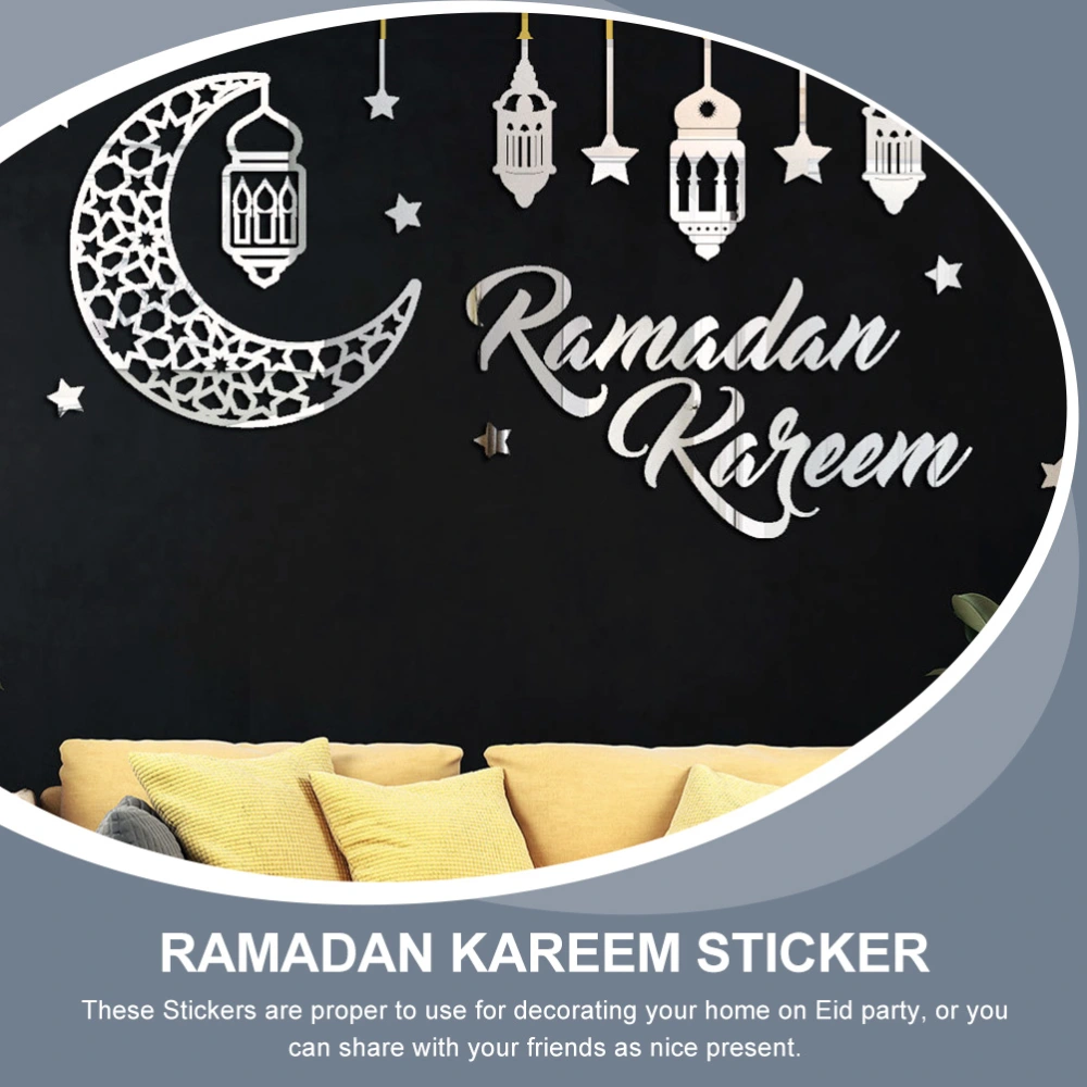 1 Sheet Ramadan Kareem Sticker Wall Eid Mubarak Acrylic Mirror Effect Sticker