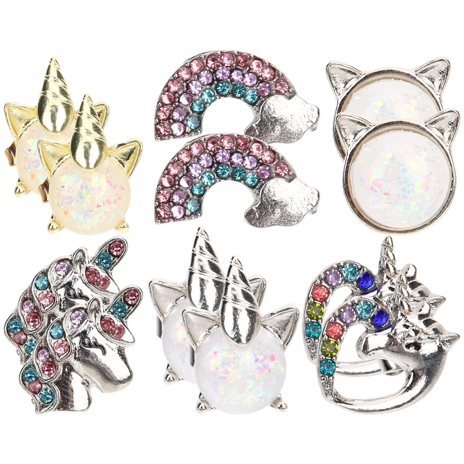 6 Pairs Rhinestone Alloy Children Earrings Cartoon Kids Ear Clip Ear Jewelry