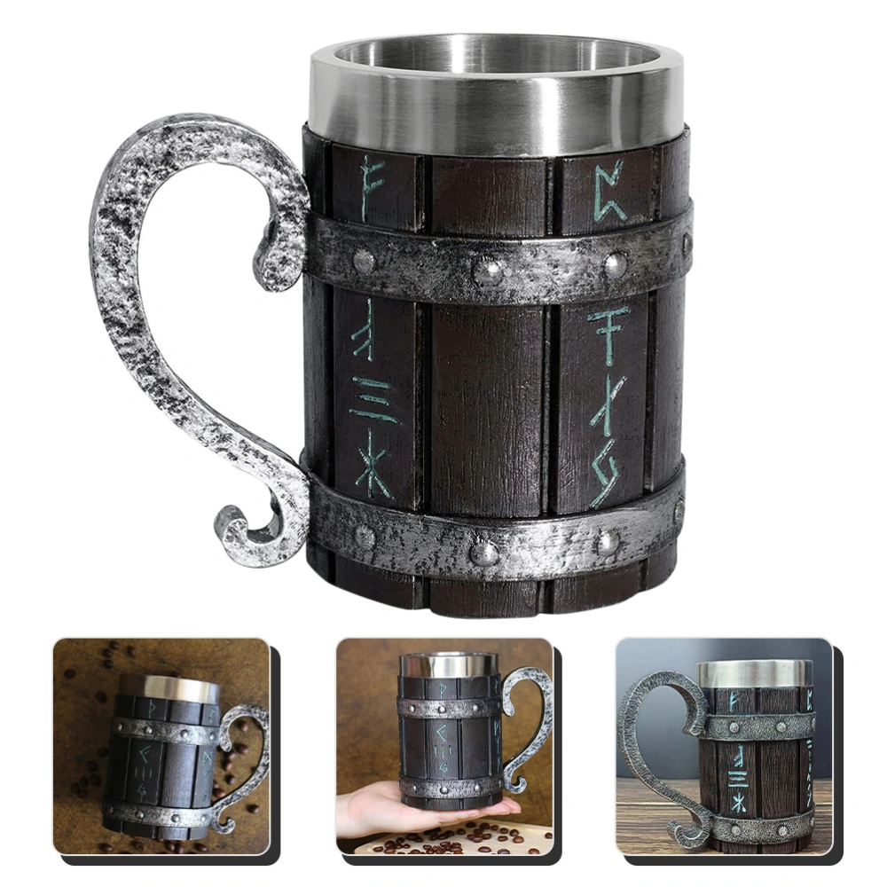 Wood Barrel Beer Mug Stainless Steel Beer Cup Vintage Beer Mug Household Coffee Mug