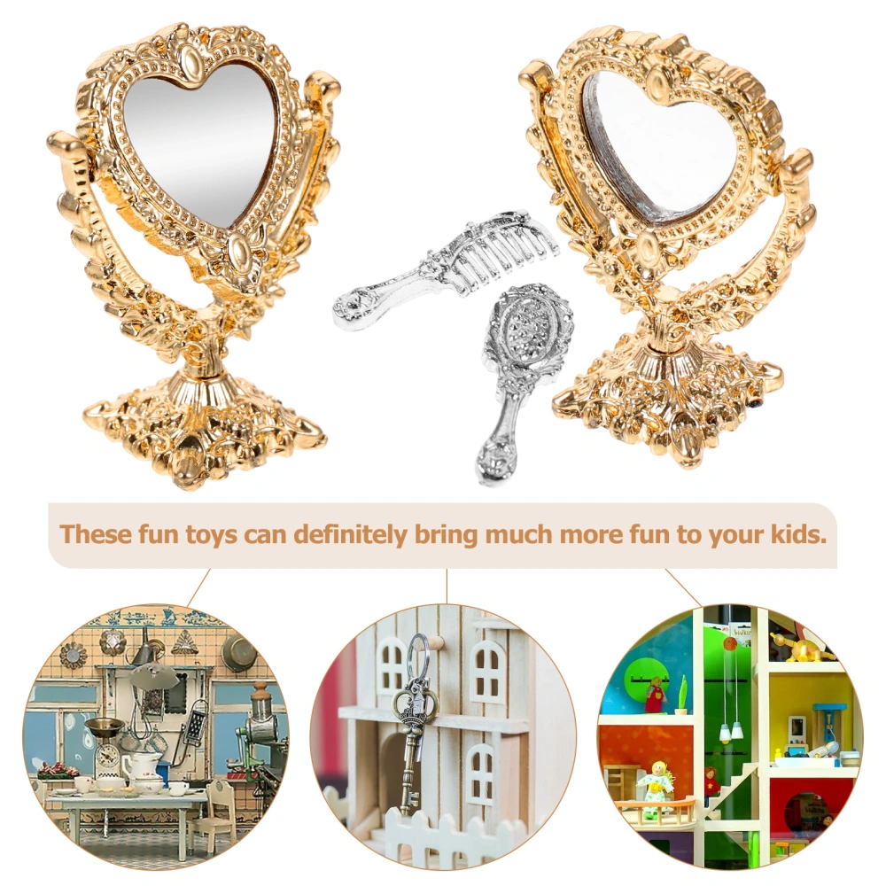 1 Set of Mini House Mirrors Doll House Miniatures Kids Pretend Comb Mirrors Decoration