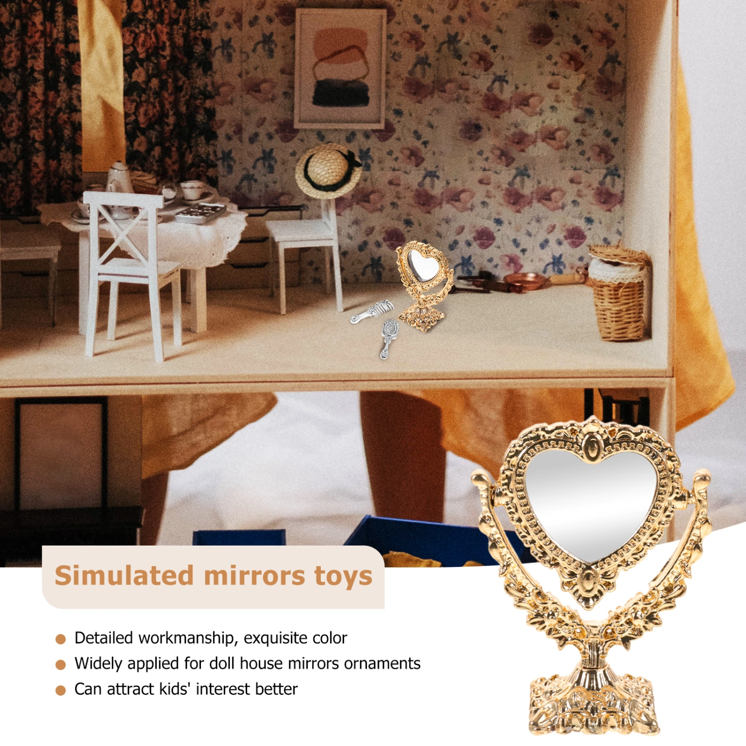 1 Set of Mini House Mirrors Doll House Miniatures Kids Pretend Comb Mirrors Decoration