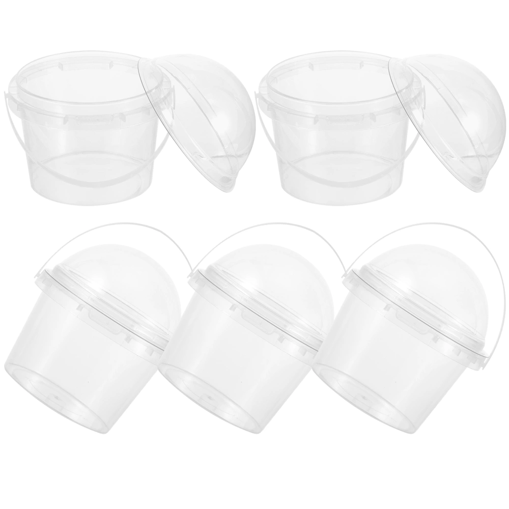 5pcs Small Clear Bucket with Lid Food Safe Bucket Popcorn Ice Cream Bucket 500ml