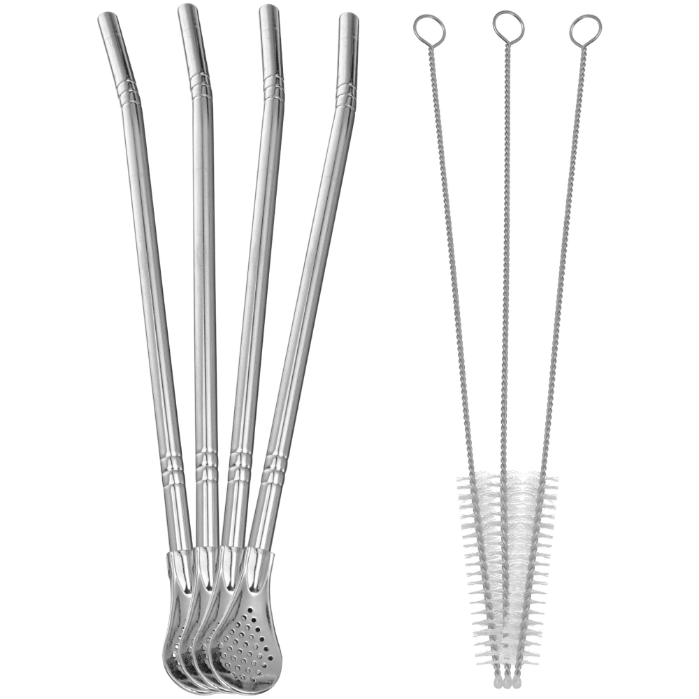 1 Set Drinking Filter Straw Metal Drinks Stir Spoon Straw for Loose Leaf Tea with Straw Cleaning Brush