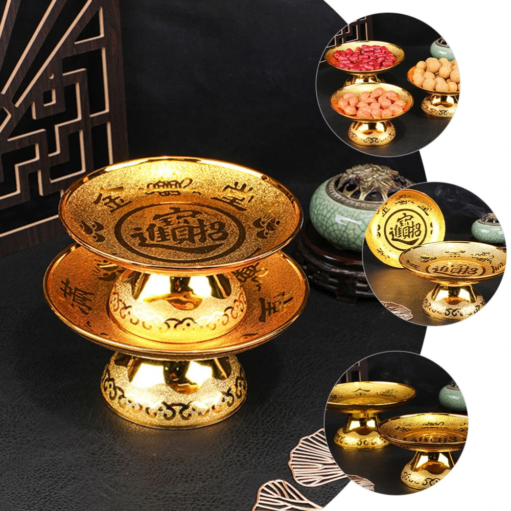 2pcs Golden Footed Offering Plate Temple Fruit Tray Snack Plate Wealth God Offering Plate