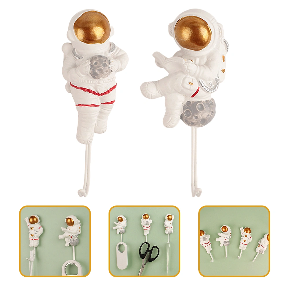 2Pcs Wall-mounted Hooks Astronaut Shape Sticky Hooks Adhesive Hook Coat Hangers