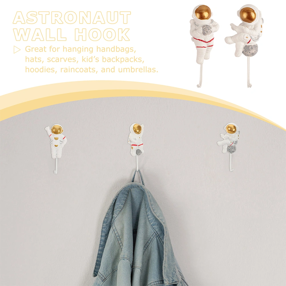 2Pcs Wall-mounted Hooks Astronaut Shape Sticky Hooks Adhesive Hook Coat Hangers