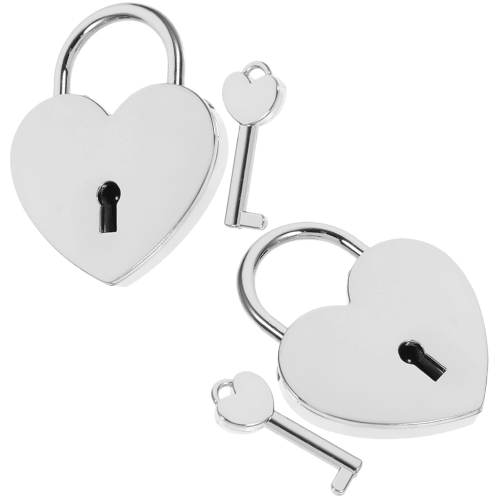 2 Sets Love Lock Heart Shaped Lock and Key Suitcase Luggage Lock Diary Book Lock