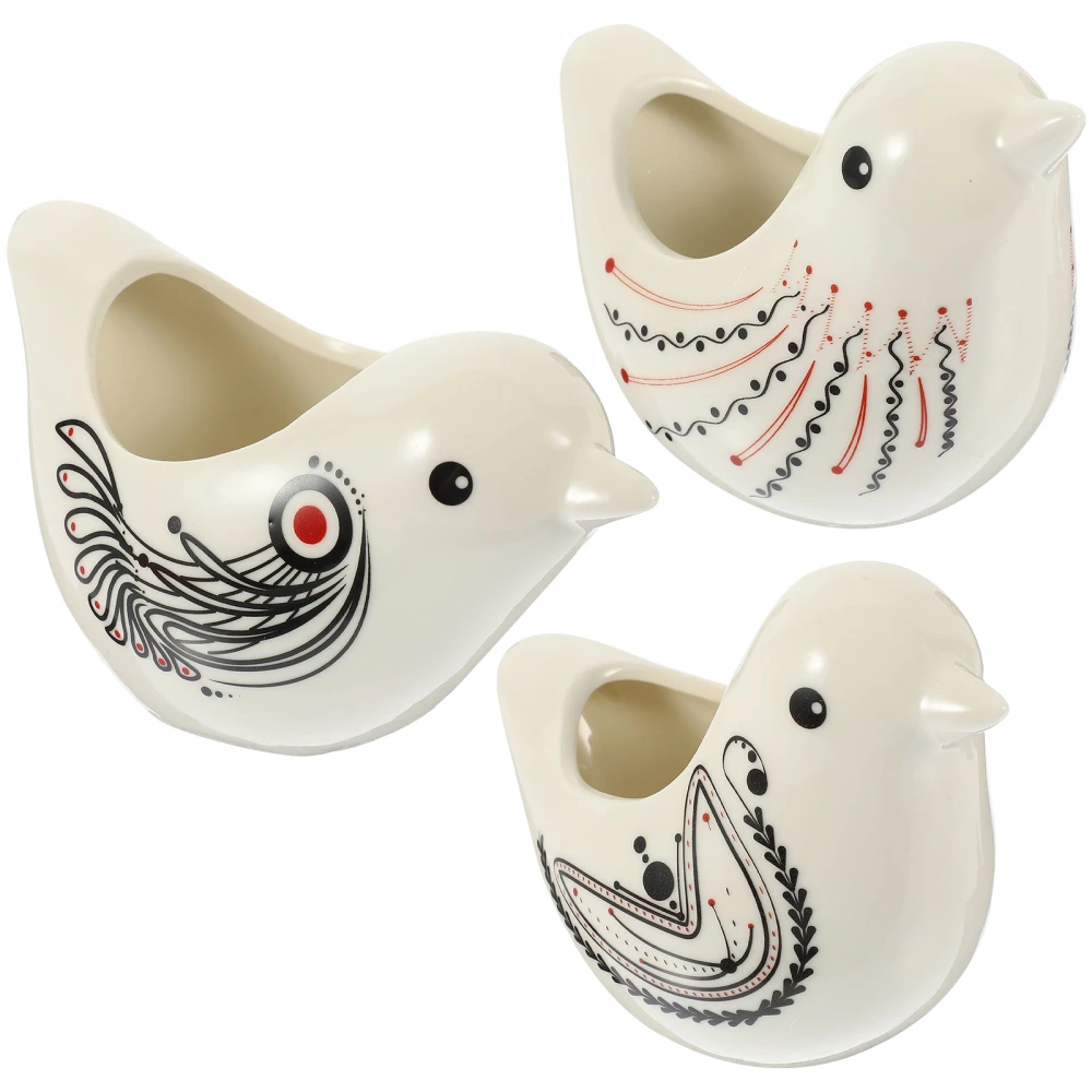 3pcs European Style Ceramic Succulent Plant Pots Cute Bird Cactus Pots Mini Animal Planter Pots