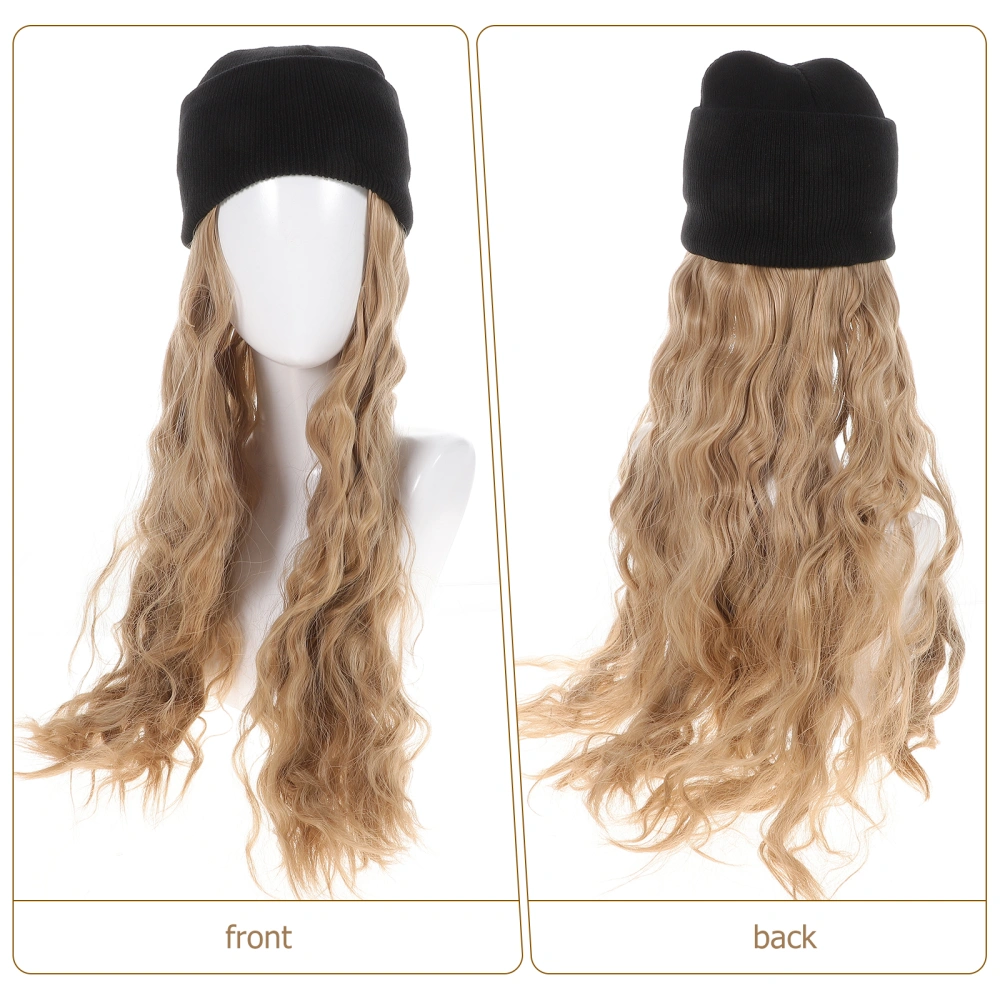 Beanie Hat Wig Knit Hat with Hair Long Wavy Hair Extension Winter Hat for Women Girls