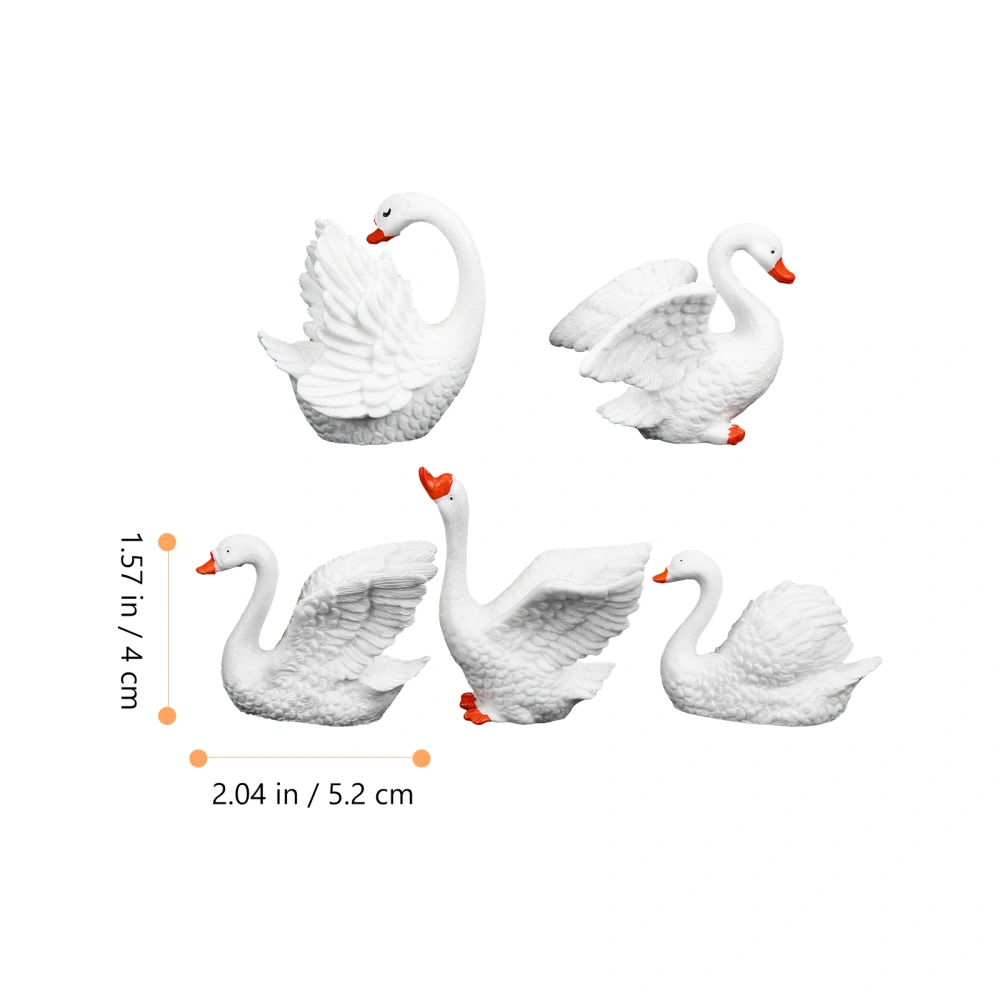 5pcs Mini Swan Ornaments Bonsai Miniature Animals Figurines Garden Swan Models