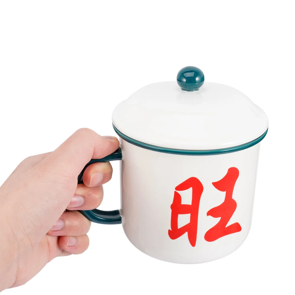 Chinese Style Ceramic Mug Mahjong Design Water Mug Retro Style Water Cup Lidded Water Mug