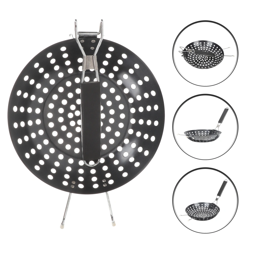 Outdoor Barbecue Grill Pan Nonstick Grilling Skillet with Holes Folding Handle for Party Picnic