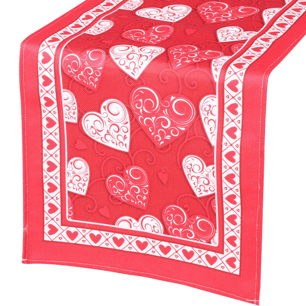 Heart Printed Table Runner Tablecloth Valentine Party Decoration Romantic Ornament