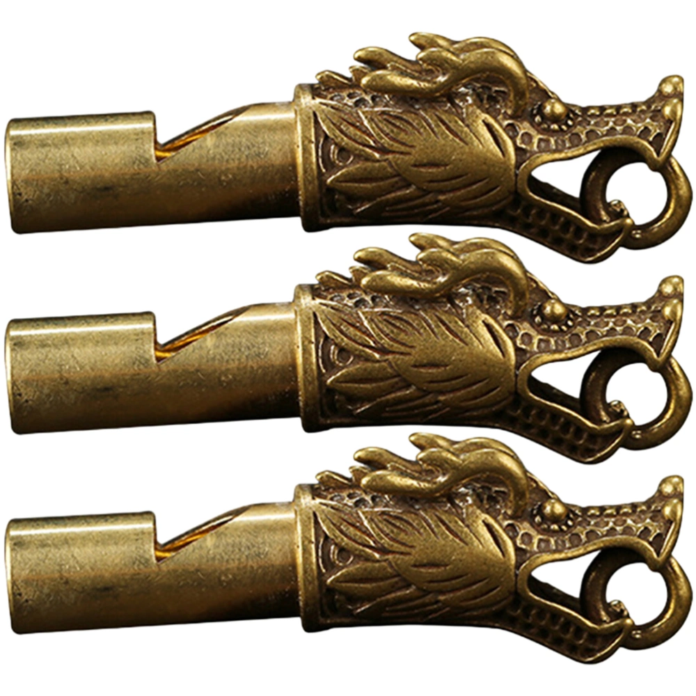 3pcs Dragon Head Whistles Copper Whistles Teacher Equipment Pendant Whistle