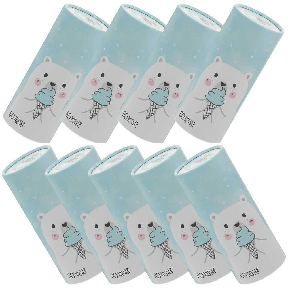 9pcs Car Tissues Cartoon Car Tissues Cylinder Portable Facial Tissues for Car Cup Holder