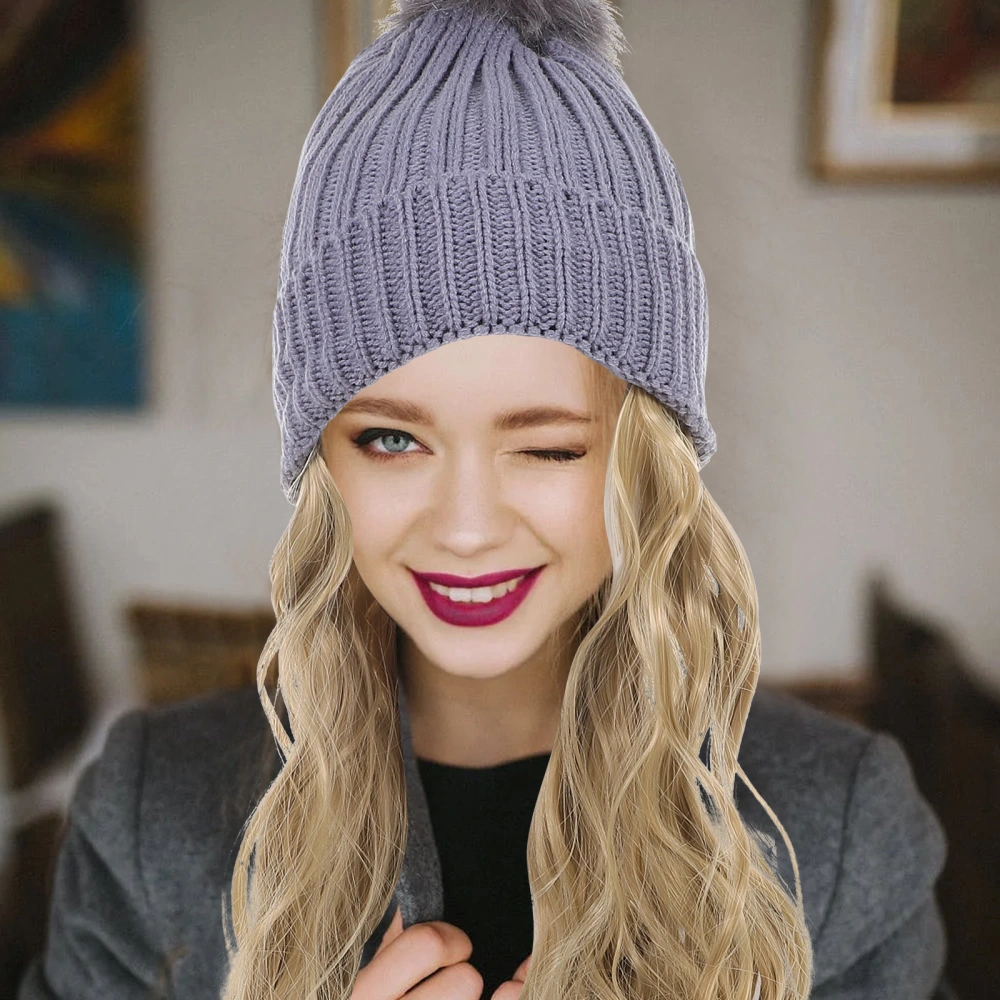 Women Long Wig Hat Realistic Hair Extension Wig Beanie Winter Headdress