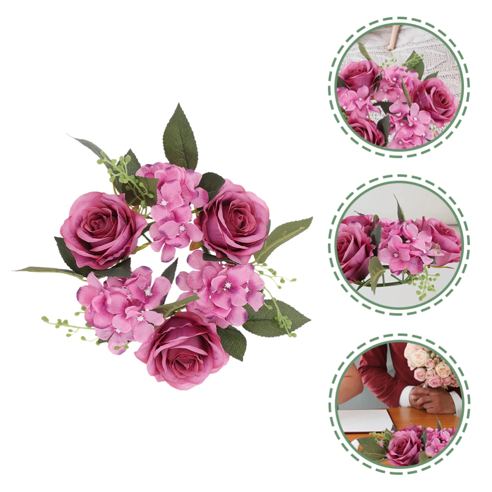 2pcs Artificial Rose Wreath Candle Wreaths Rings Wedding Tabletop Wreath Decor