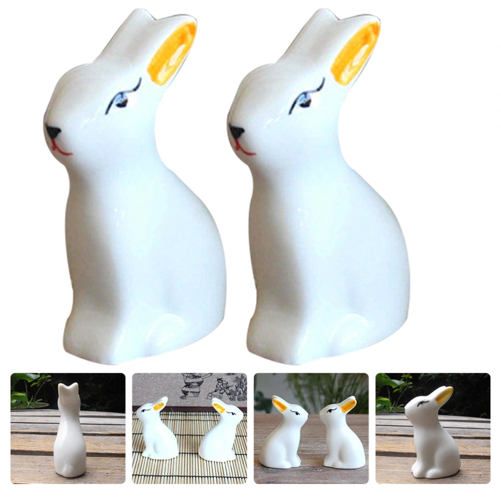 2pcs Ceramic Rabbit Craft Adorable Bunny Decor Small Rabbit Statue Flowerpot Small Rabbit