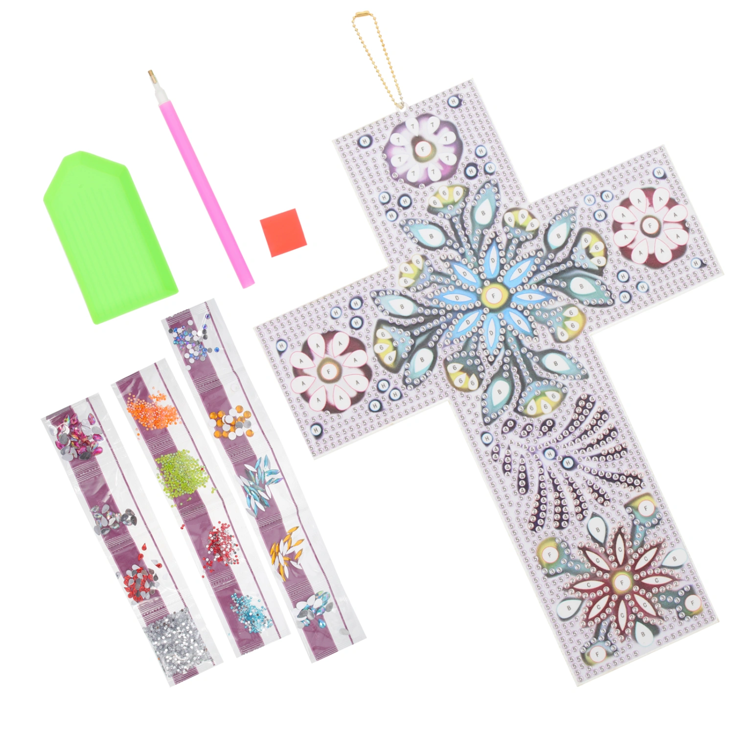 1 Set of Diamond Picture Cross Pendant DIY Diamond Drawing Cross Craft Diamond Art Pendant