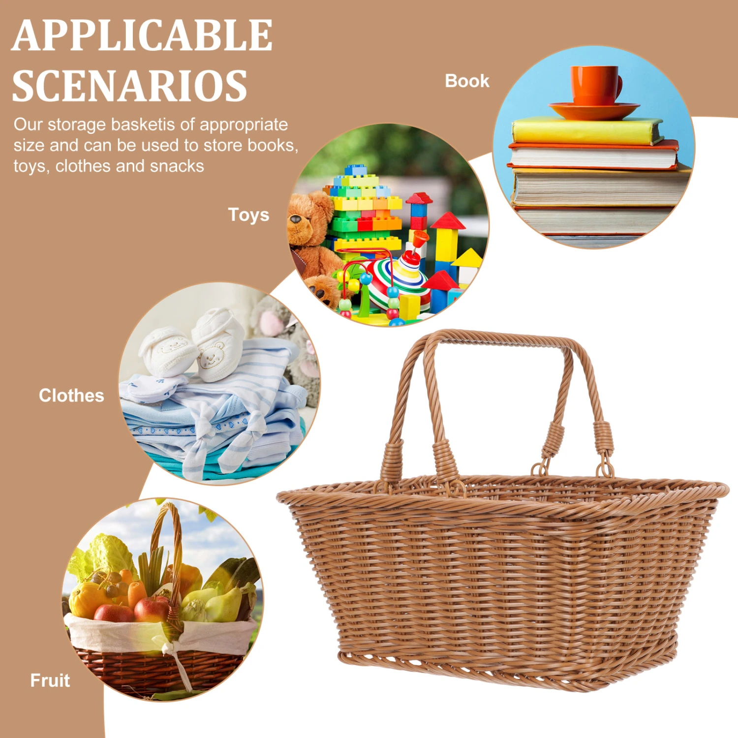 Woven Basket Handheld Fruits Basket Camping Picnic Food Basket Handheld Woven Basket Vegetable Basket