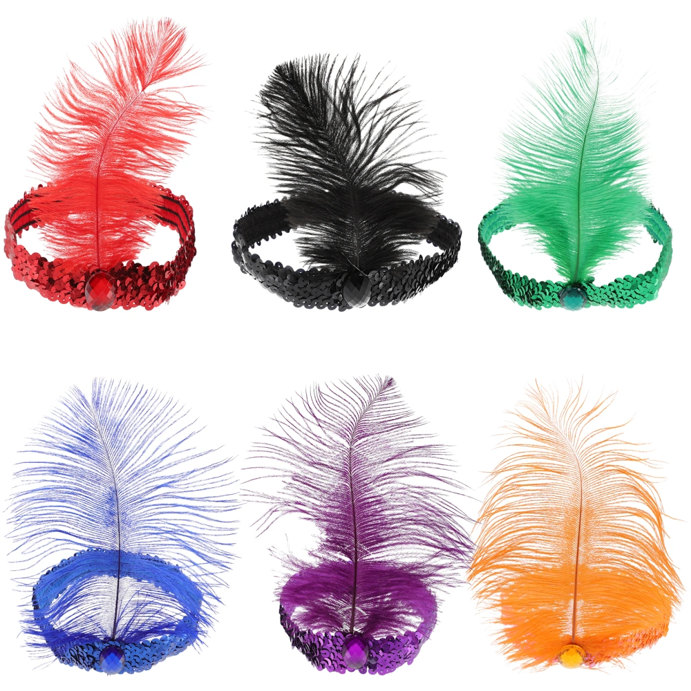 6pcs Iridescent Plume Headdress Carnival Plume Headband Plume Design Hair Band Dancing Party Supply