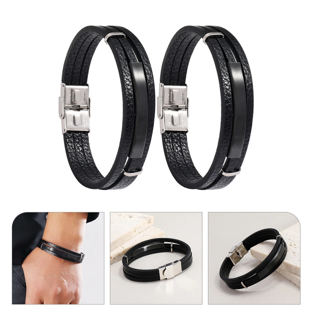 2pcs Male Bracelets Men Leather Bracelet Personalized Wrist Chain Multi-layers Bracelets