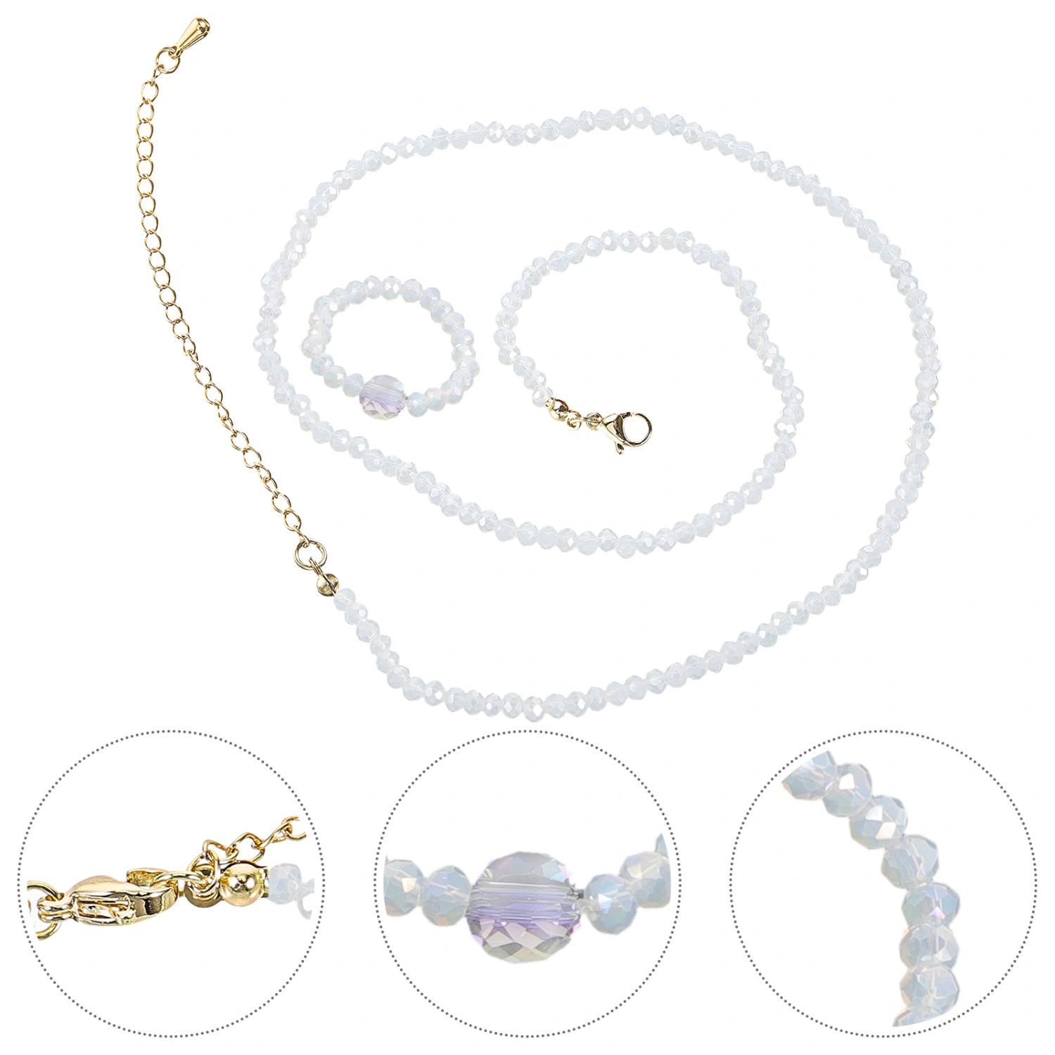 1 Set Crystal Beaded Necklace Rings Trendy Clavicle Chain Finger Ring Jewelry for Women