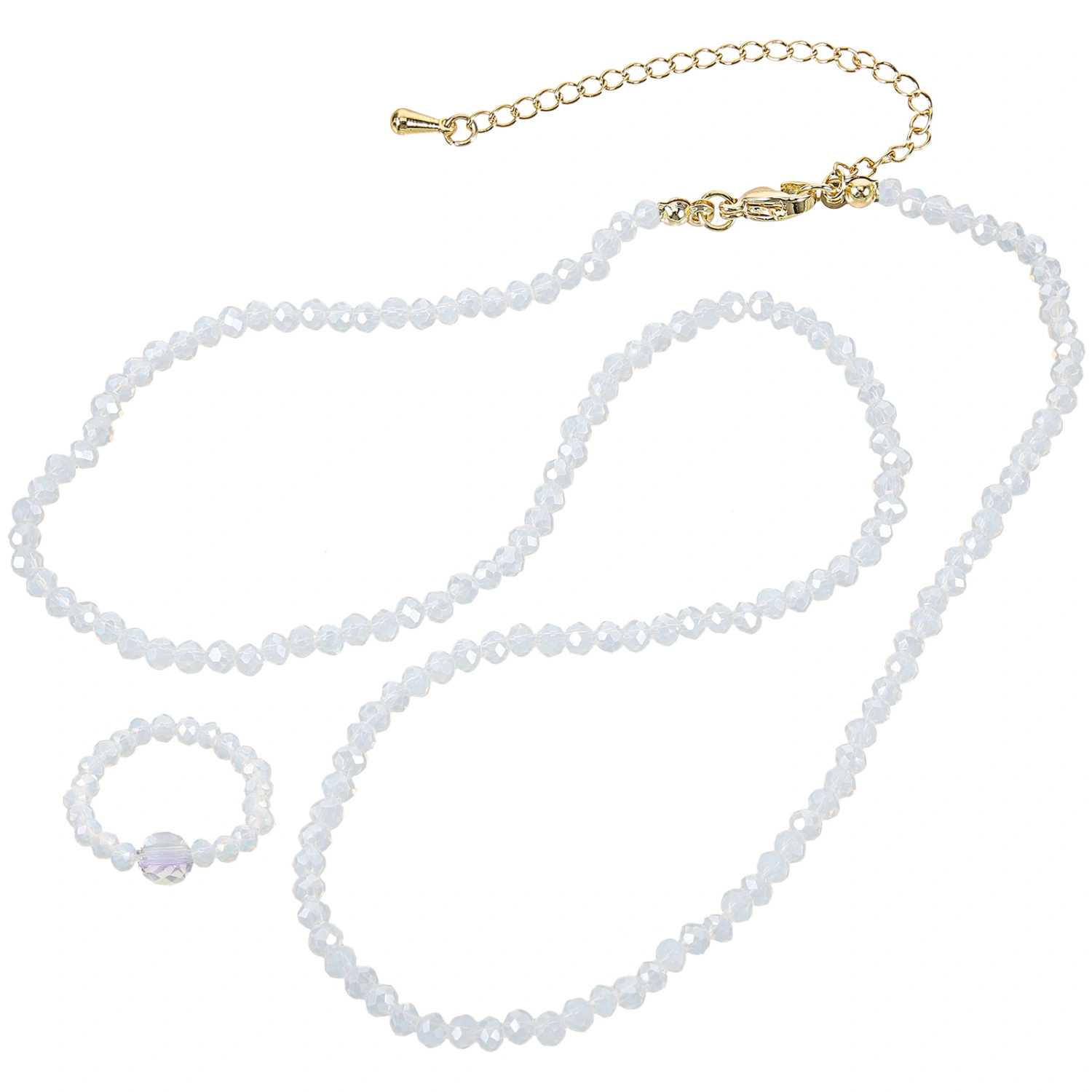 1 Set Crystal Beaded Necklace Rings Trendy Clavicle Chain Finger Ring Jewelry for Women