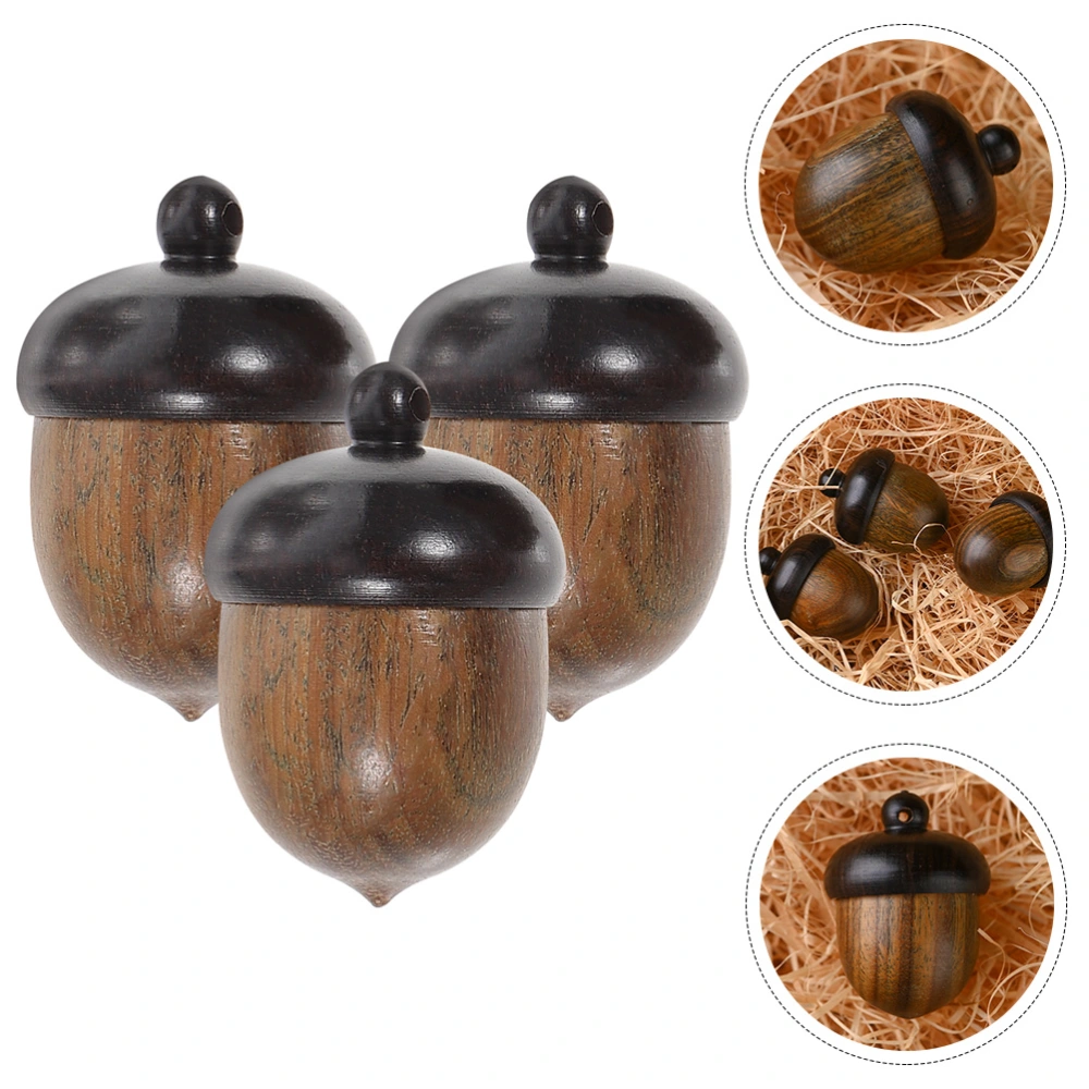 3Pcs Wooden Acorns Pendants Decorative DIY Crafts Wooden Acorn Nut Box Pendant