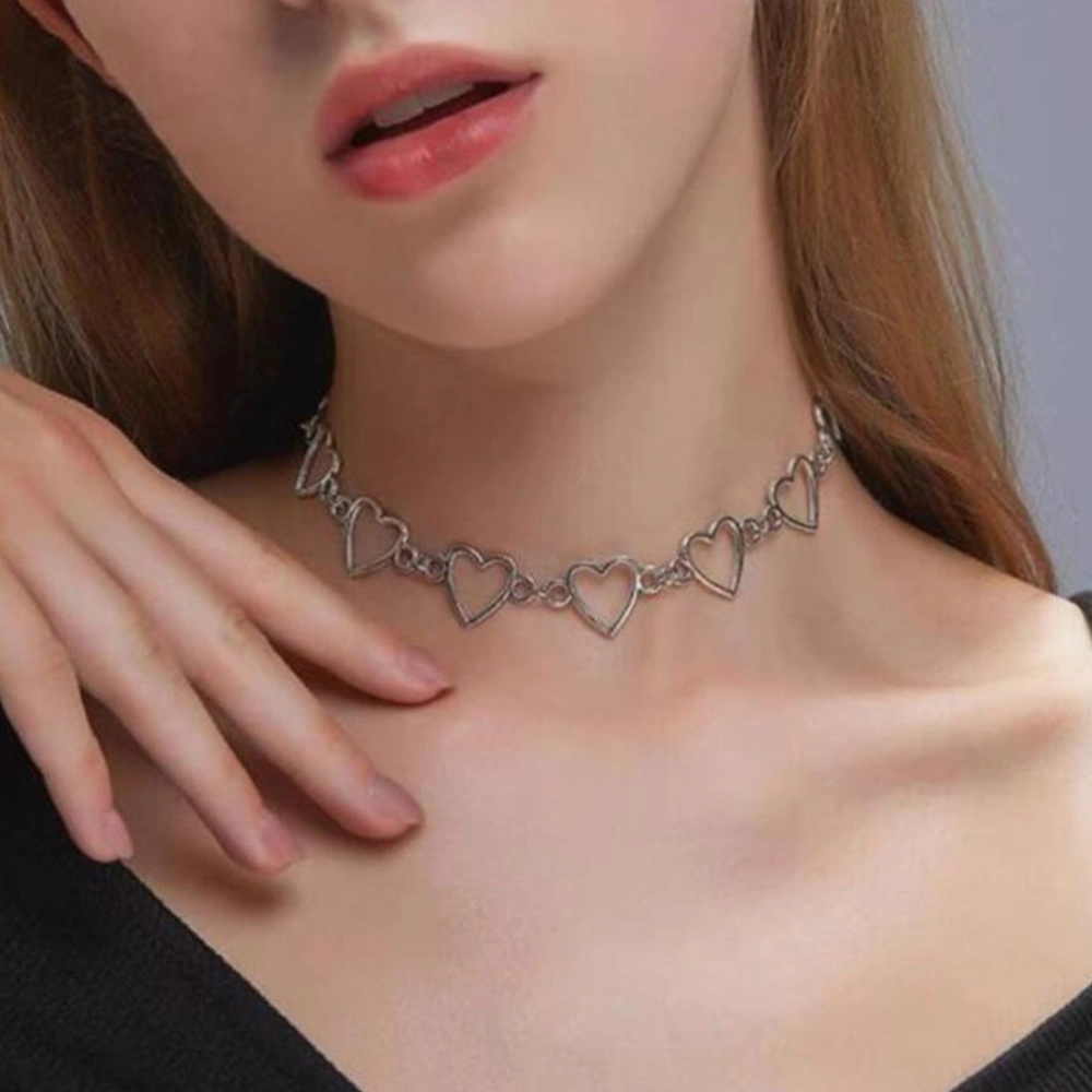 Hollow Heart Necklace Metal Heart Clavicle Chain Choker Jewelry for Women Girls