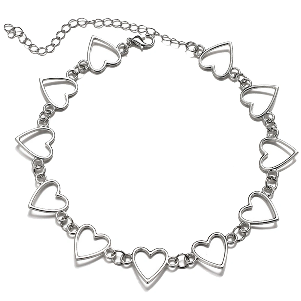 Hollow Heart Necklace Metal Heart Clavicle Chain Choker Jewelry for Women Girls