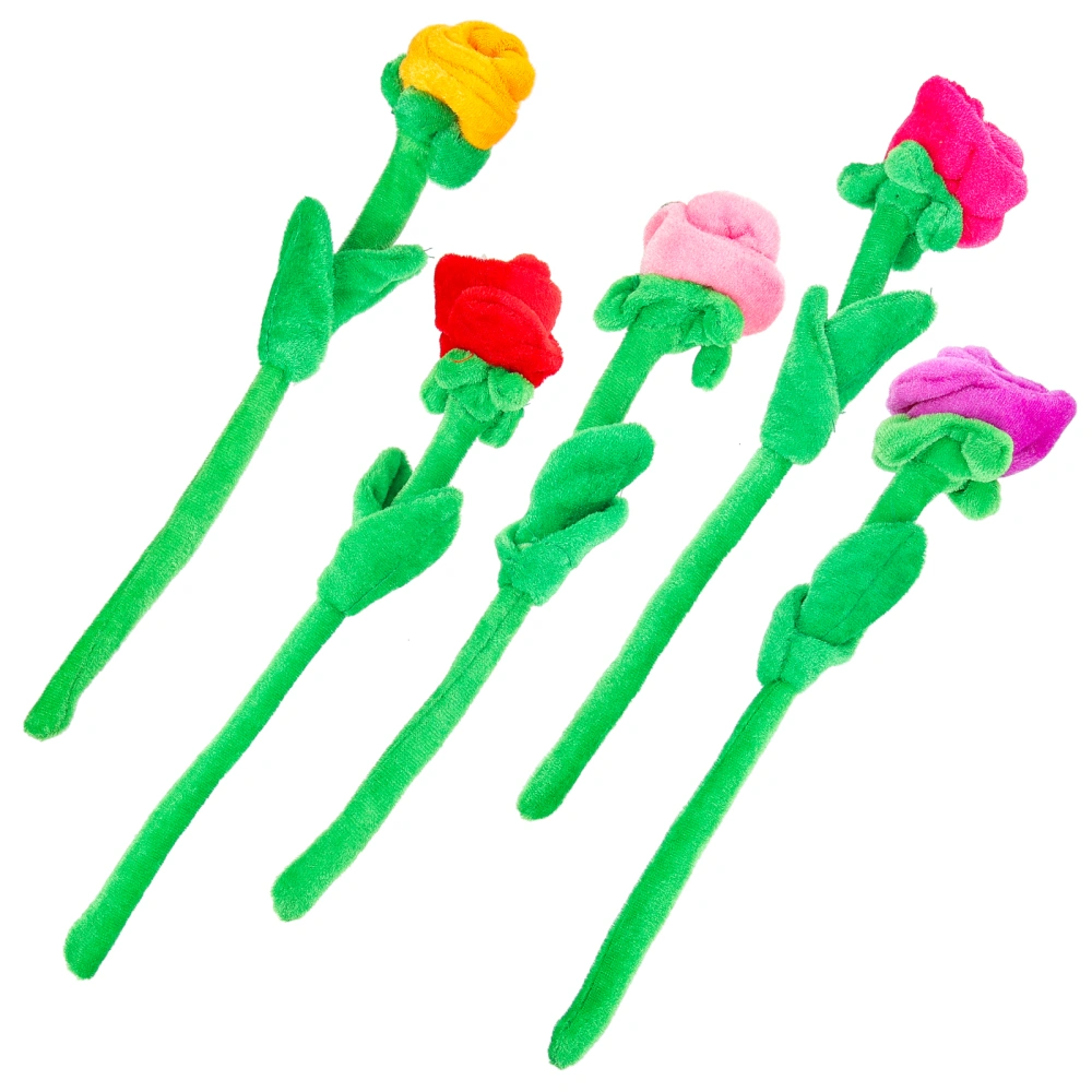 5pcs Artificial Roses DIY Fake Flower Decorations Kids Plush Rose Ornaments