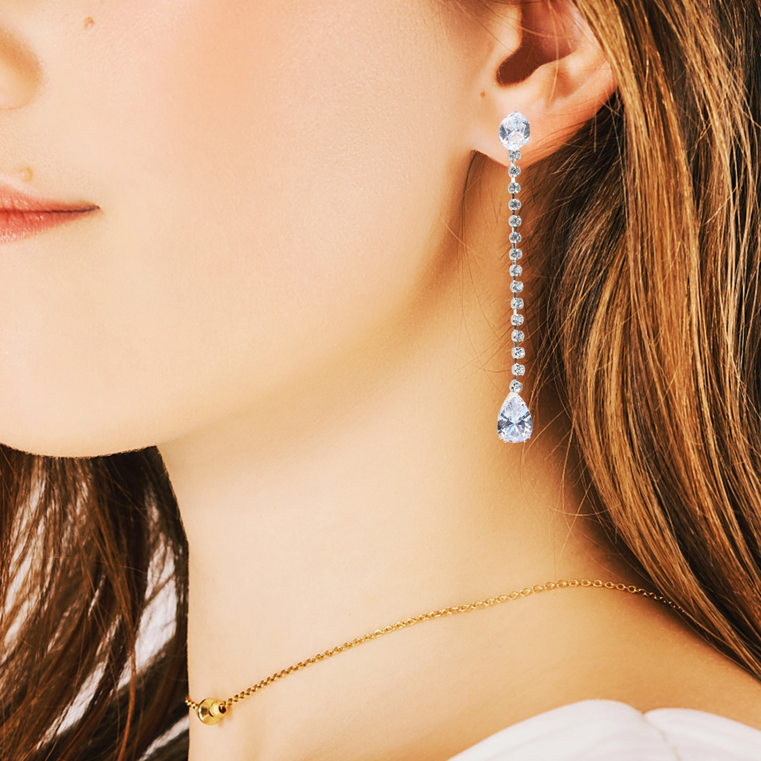 1 Pair Teardrop-shaped Pendant Earrings Long Chain Drop Earrings Ear Dangler