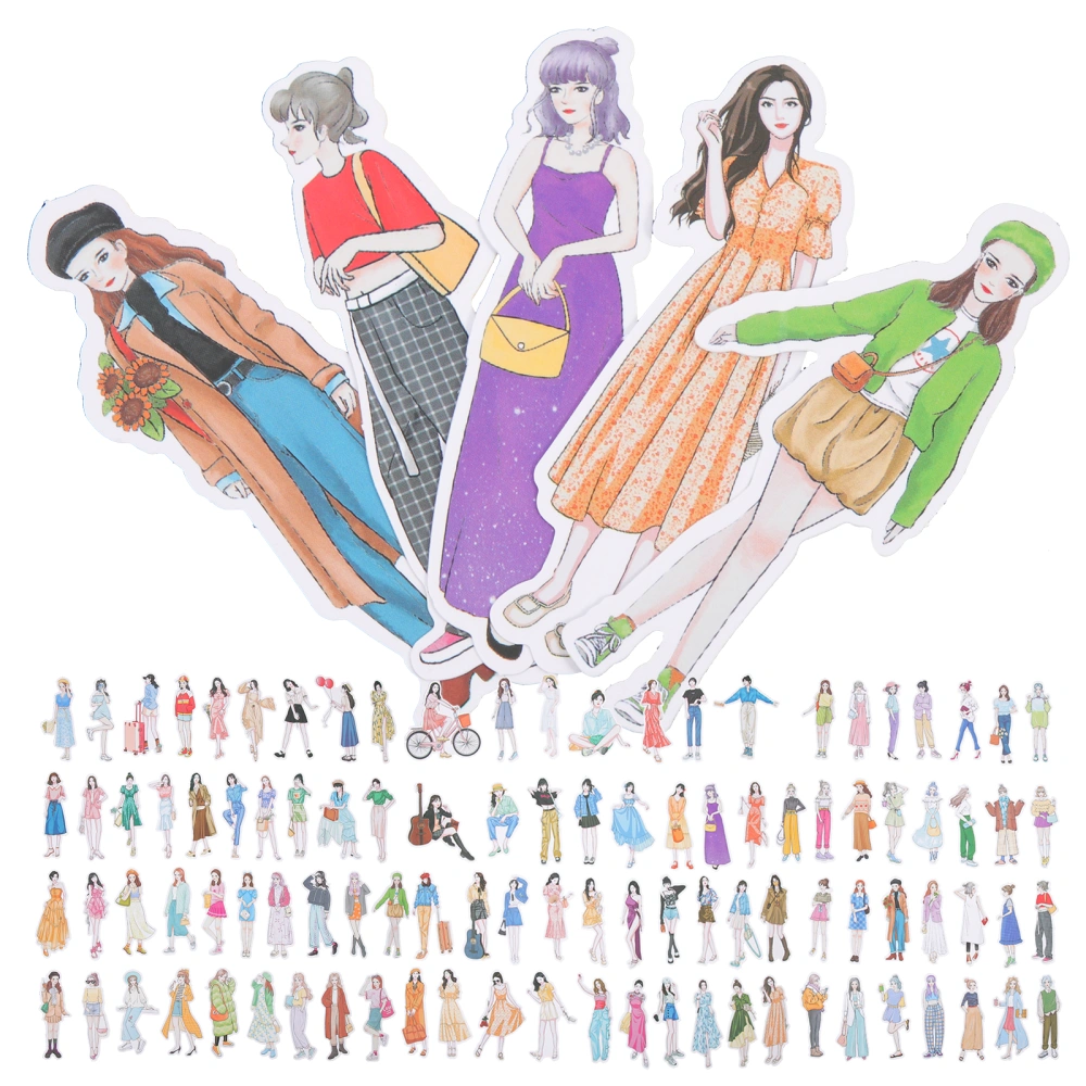 102pcs Fashion Girls Stickers Cartoon Fashion Girls Decals Female Scrapbooking Stickers