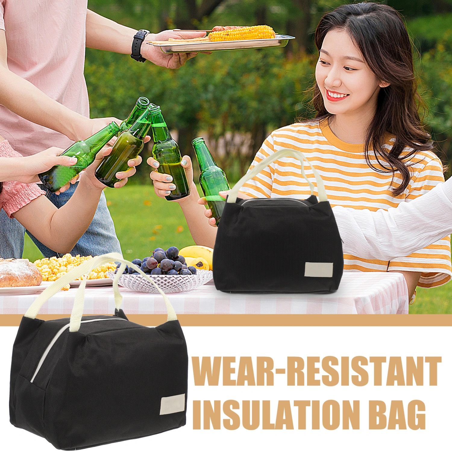 Portable Bento Box Bag Lunch Carrying Bag Handheld Food Pouch Thermal Food Bag Lunch Container