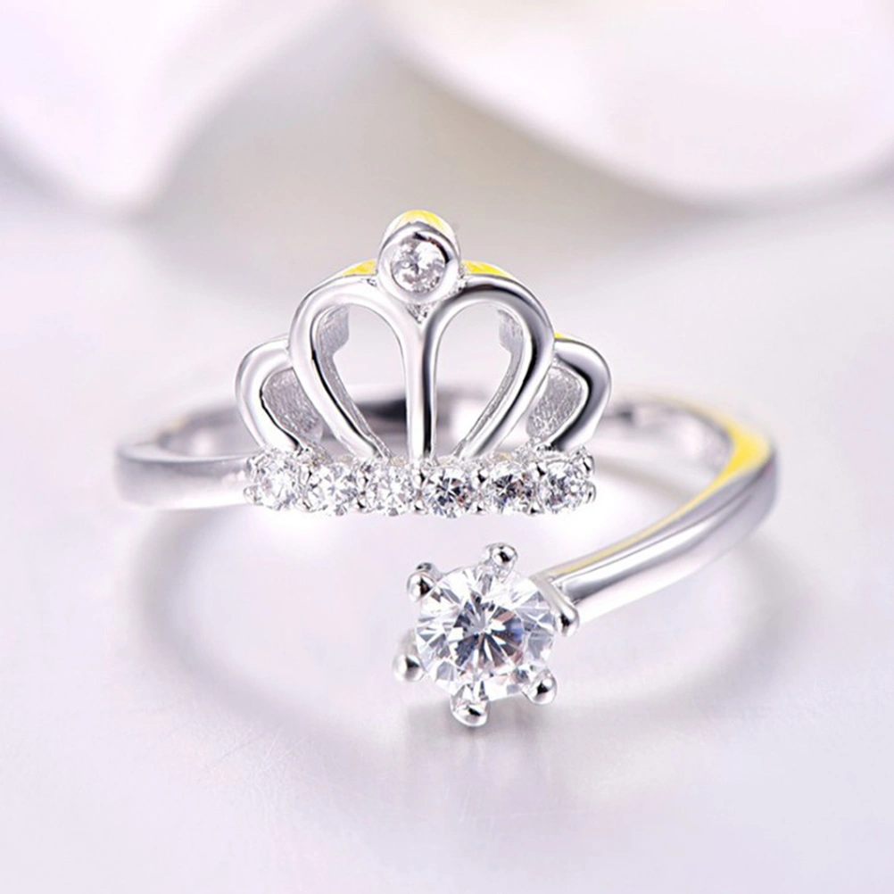 Copper Crown Ring Rhinestones Ring Small Adjustable Open Ring for Women Teens Girls