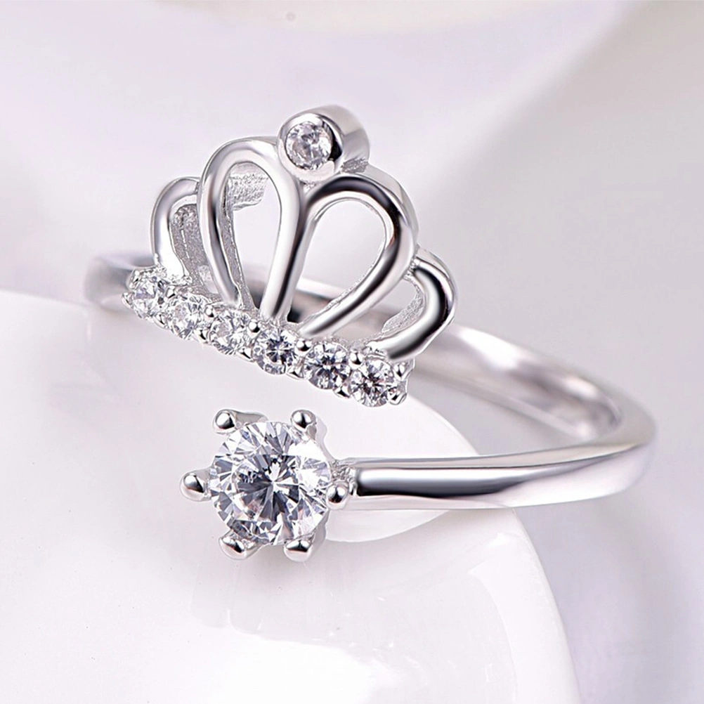 Copper Crown Ring Rhinestones Ring Small Adjustable Open Ring for Women Teens Girls