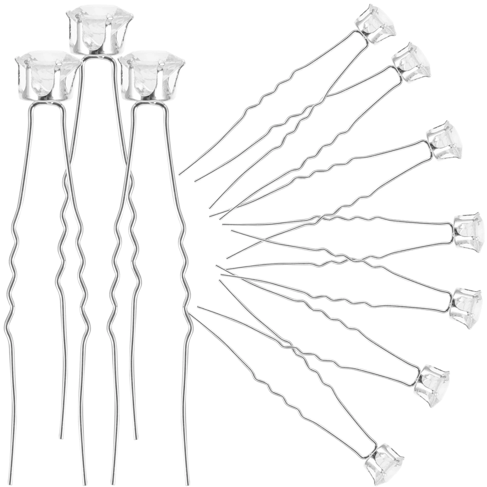 10pcs Rhinestone Design Hair Stick Delicate Hairpin  U Shaped Hair Stick Updo Hair Accessory