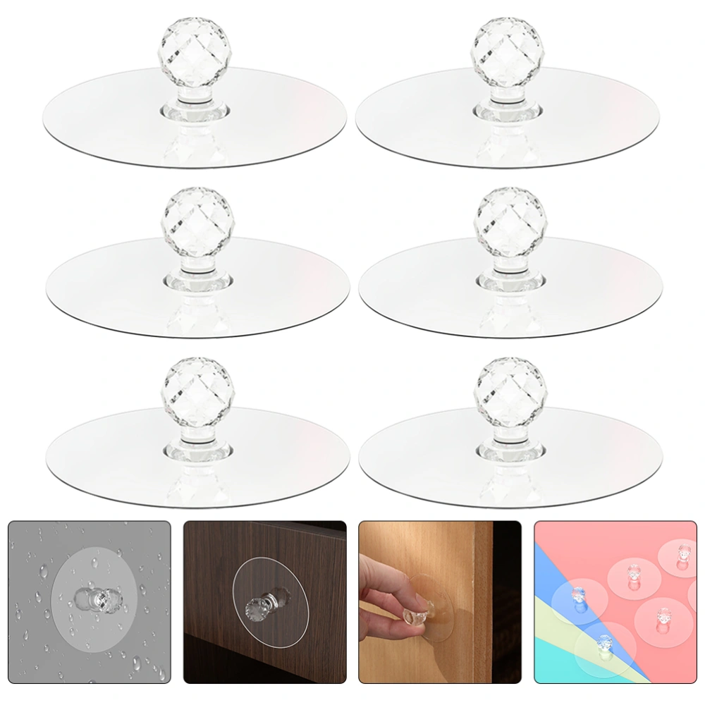 6pcs Drawer Knobs Crystal Wardrobe Knobs Cabinet Door Pulls Dresser Handles Sticky Hooks