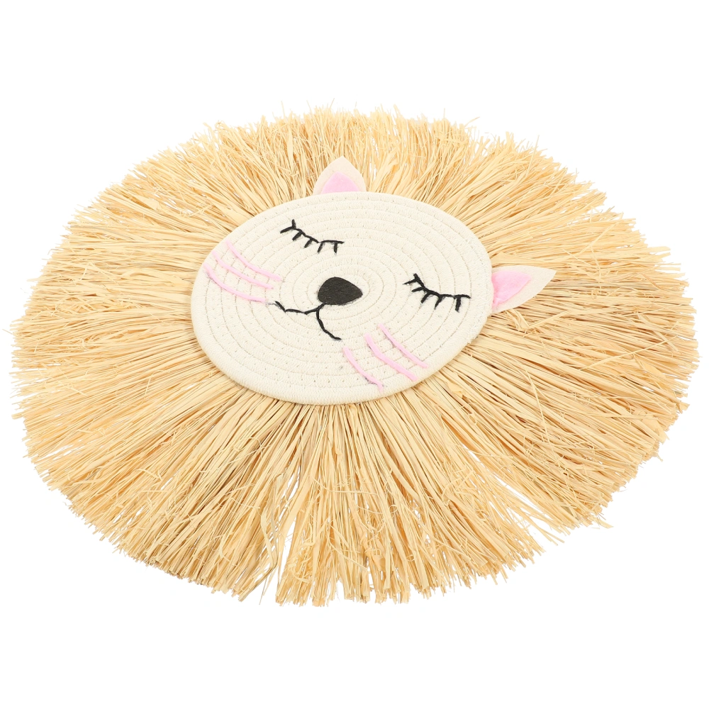 Wall Art Animal Head Woven Lion Wall Hanging Cartoon Lion Bedroom Wall Pendant