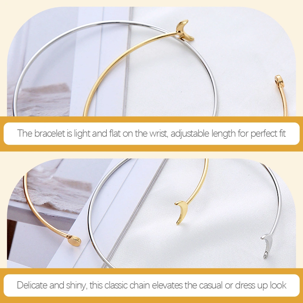2pcs Women Bangle Bracelets Fashionable Wrist Jewelry Moon Bracelets Adjustable Bracelets