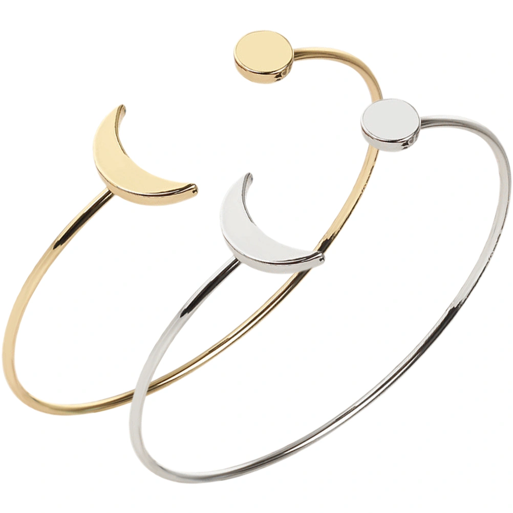 2pcs Women Bangle Bracelets Fashionable Wrist Jewelry Moon Bracelets Adjustable Bracelets