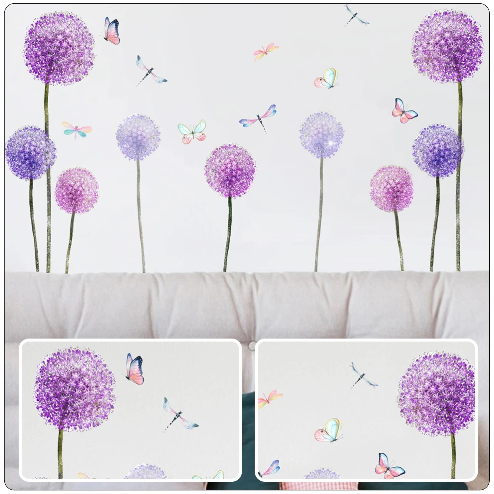 4 Sheets Dandelion Wall Sticker Wall Decal Removable DIY Butterflies Dragonflies Wall Sticker