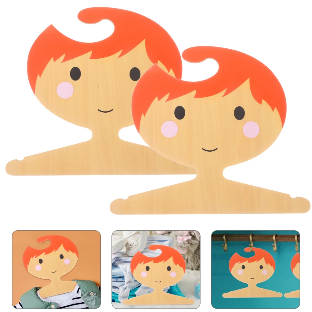 2pcs Creative Cartoon Baby Cloth Hanger Lovely Wooden Wardrobe Garment Shelf for Kids