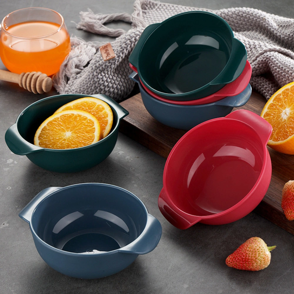 4pcs Reusable Plastic Fruit Salad Bowl Food Bowl Double Handle Noodle Bowl Soup Bowl Ramen Bowl