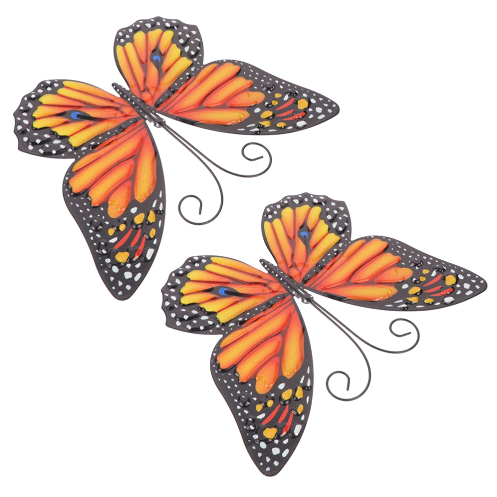 2Pcs Iron Simulated Butterflies Wall Hanging Butterflies Decor Garden Wall Art Adornments