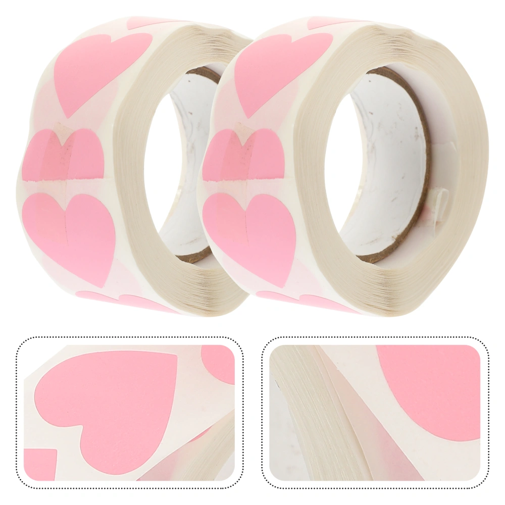 2 Rolls of Heart-shape Stickers Valentine's Day Gift Stickers Multifunctional Sealing Stickers