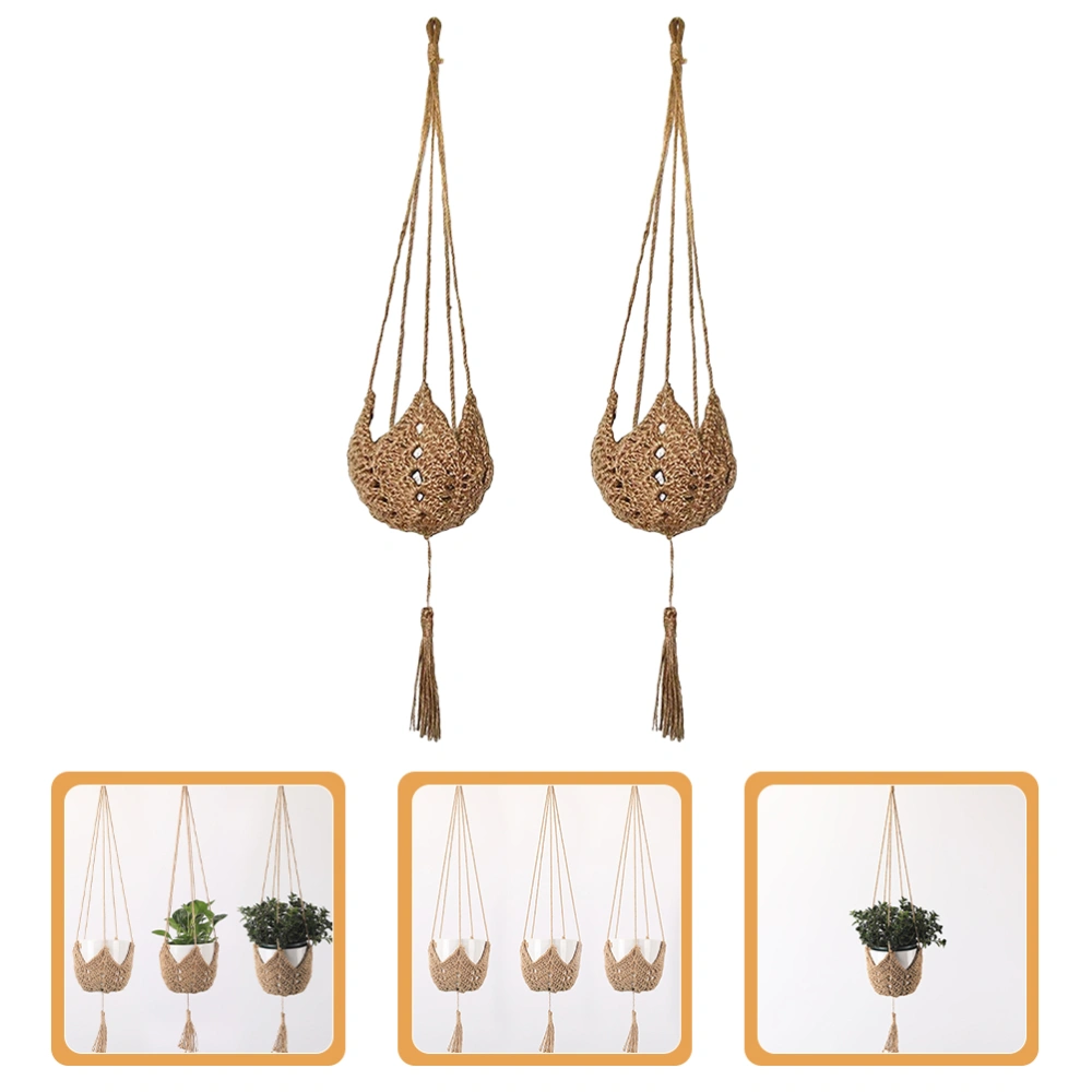 2pcs Decorative Outdoor Hanging Flowerpot Basket Gardening Woven Pot Hanger Macrame Planter Holder