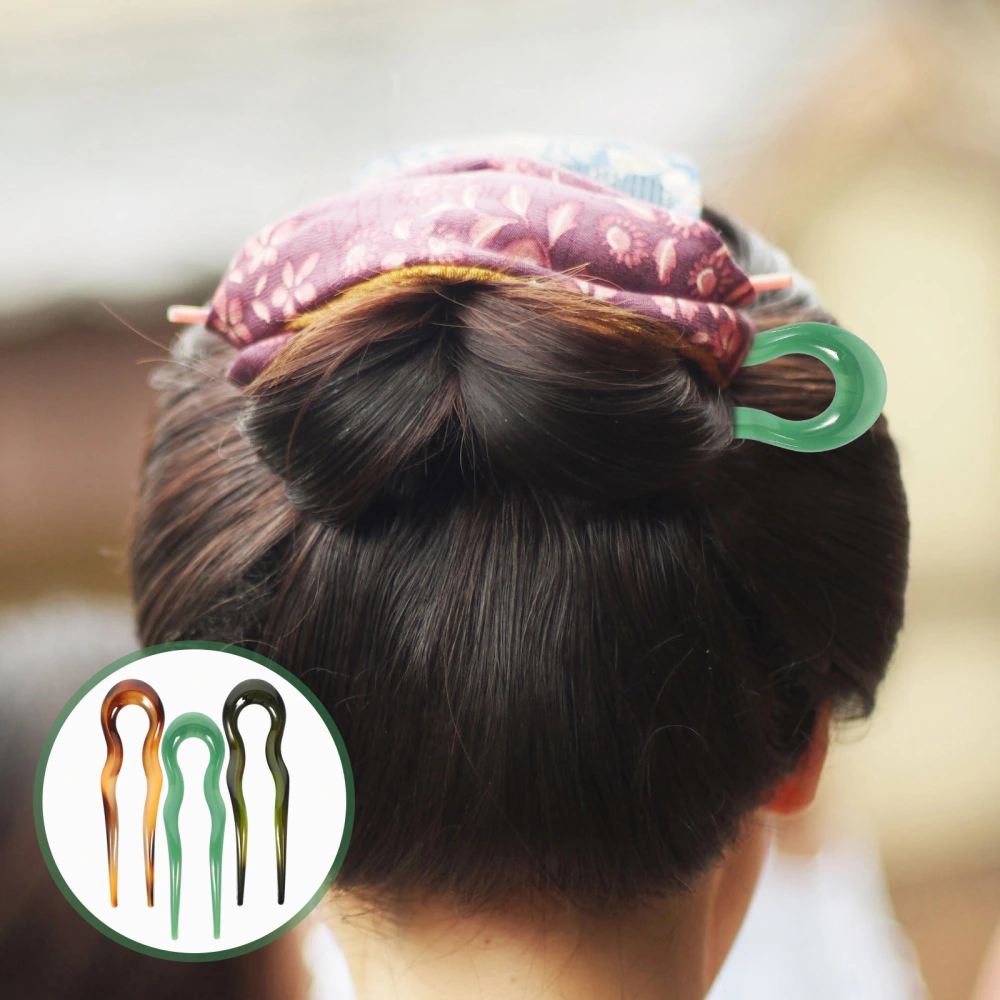 3pcs French Pin Elegant Hair Forks Decorative U Shaped Hairpins for Buns